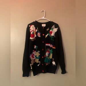 Susan Bristol 1992 Holiday Sweater Cardigan santas around the world